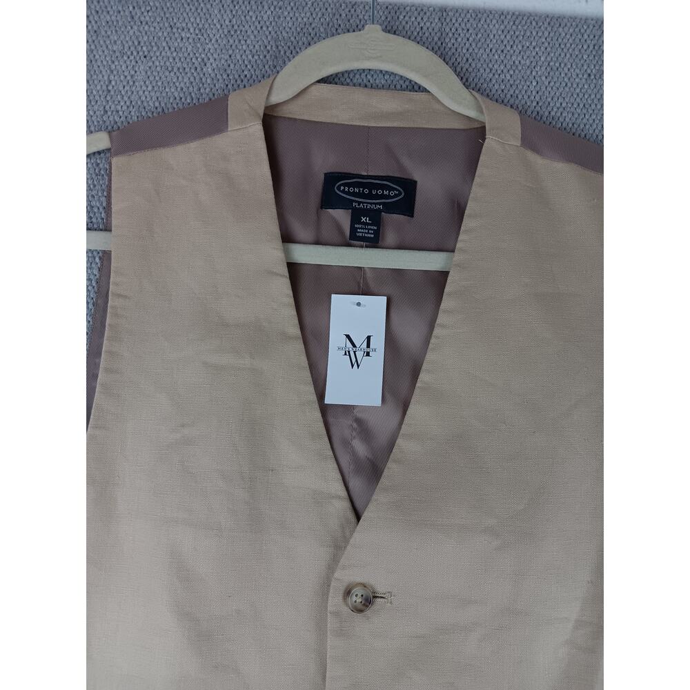 Pronto Uomo Platinum Linen Vest Mens XL Tan Dress Button Cinch Mens Warehouse - Picture 5 of 13